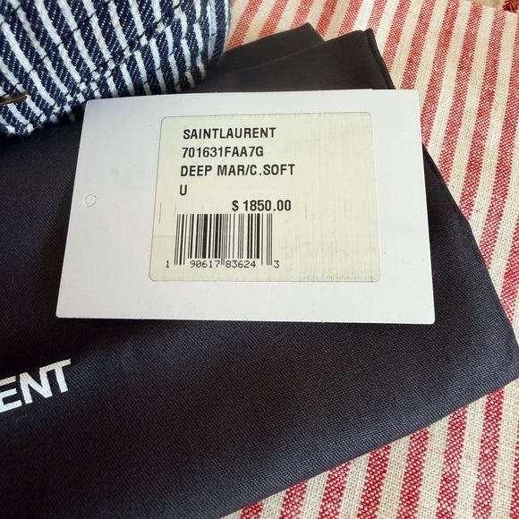 Saint Laurent Nano bucket bag in striped blue - Picture 4 of 11